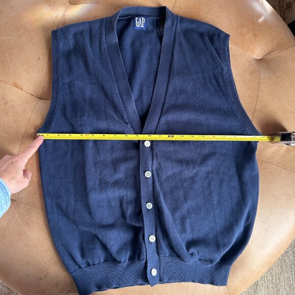 Vintage 90s Y2K GAP Navy Blue Cotton Sweater Vest Button Front - Men’s L, Unisex - Picture 5 of 6